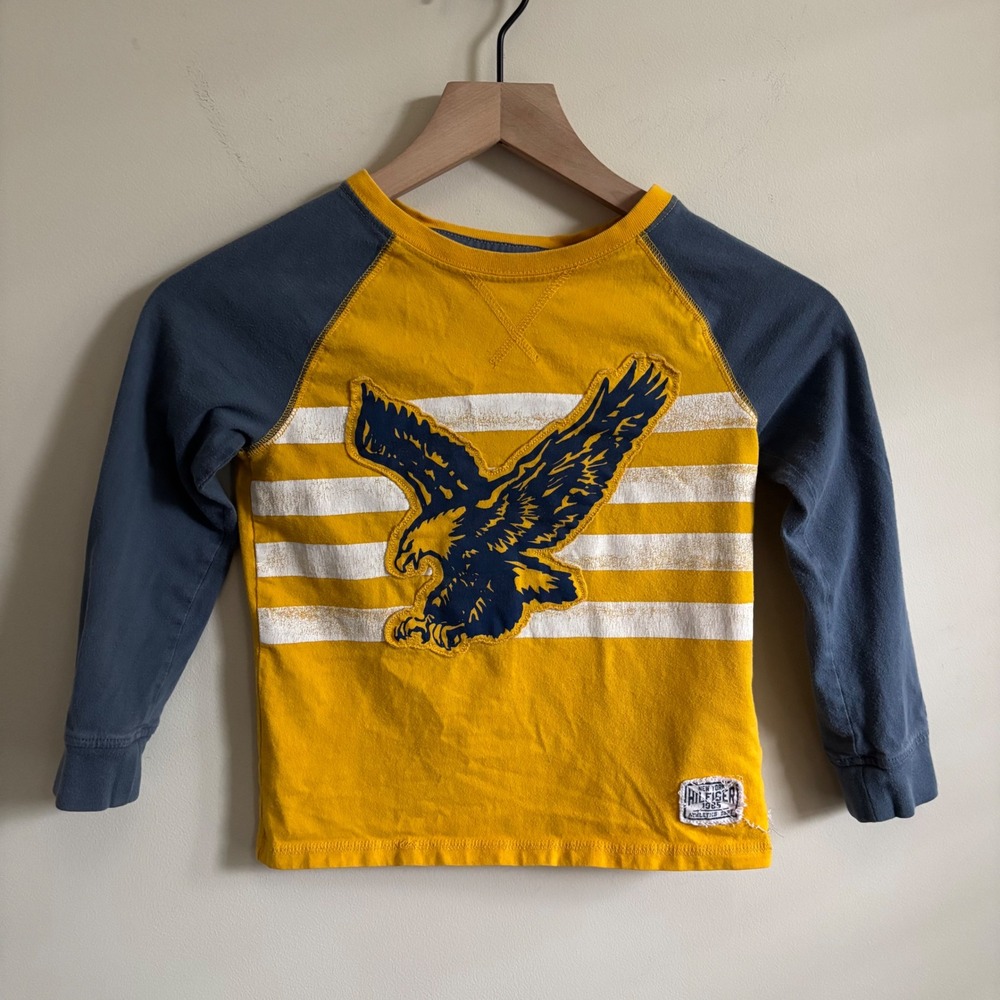 Tommy Hilfiger Kids Yellow Blue Eagle Graphic Raglan Long Sleeve Shirt Size 6-7